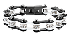 Load image into Gallery viewer, Ladies 10mm Black &amp; White Bling Bike Chain Bracelet Stainless Steel SB58