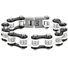 Load image into Gallery viewer, Ladies 10mm Black &amp; White Bling Bike Chain Bracelet Stainless Steel SB58