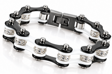 Load image into Gallery viewer, Ladies 10mm Black &amp; White Bling Bike Chain Bracelet Stainless Steel SB58