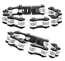 Load image into Gallery viewer, Ladies 10mm Black &amp; White Bling Bike Chain Bracelet Stainless Steel SB58