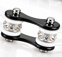 Load image into Gallery viewer, Ladies 10mm Black &amp; White Bling Bike Chain Bracelet Stainless Steel SB58