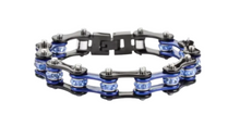 Load image into Gallery viewer, Ladies 10mm Black &amp; Blue Bling Bike Chain Bracelet Stainless Steel SB59