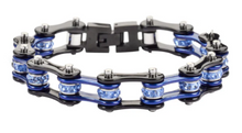 Load image into Gallery viewer, Biker Jewelry Ladies Motorcycle Bike Chain Stainless Steel Bracelet Black &amp; Blue SB59