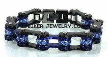 Load image into Gallery viewer, Biker Jewelry Ladies Motorcycle Bike Chain Stainless Steel Bracelet Black &amp; Blue