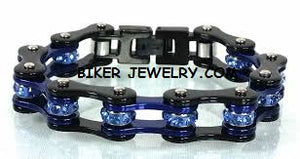Biker Jewelry Ladies Motorcycle Bike Chain Stainless Steel Bracelet Black & Blue