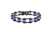 Load image into Gallery viewer, Ladies 10mm Black &amp; Blue Bling Bike Chain Bracelet Stainless Steel SB59