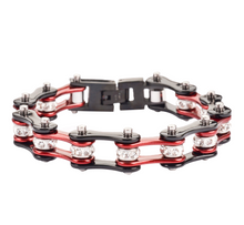 Load image into Gallery viewer, Ladies 10mm Black &amp; Candy Red Bling Bike Chain Bracelet Stainless Steel SB60