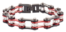 Load image into Gallery viewer, Ladies 10mm Black &amp; Candy Red Bling Bike Chain Bracelet Stainless Steel SB60