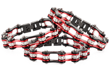 Load image into Gallery viewer, Ladies 10mm Black &amp; Candy Red Bling Bike Chain Bracelet Stainless Steel SB60
