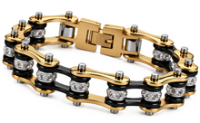Load image into Gallery viewer, Ladies 10mm Gold and Black Bling Bike Chain Bracelet Stainless Steel SB61