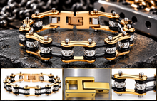 Load image into Gallery viewer, Ladies 10mm Gold and Black Bling Bike Chain Bracelet Stainless Steel SB61