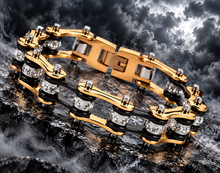 Load image into Gallery viewer, Ladies 10mm Gold and Black Bling Bike Chain Bracelet Stainless Steel SB61