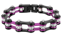 Load image into Gallery viewer, Ladies 10mm Black &amp; Candy Purple Bling Bike Chain Bracelet Stainless Steel SB62