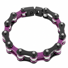 Load image into Gallery viewer, Ladies 10mm Black &amp; Candy Purple Bling Bike Chain Bracelet Stainless Steel SB62