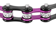 Load image into Gallery viewer, Ladies 10mm Black &amp; Candy Purple Bling Bike Chain Bracelet Stainless Steel SB62
