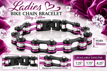 Load image into Gallery viewer, Ladies 10mm Black &amp; Candy Purple Bling Bike Chain Bracelet Stainless Steel SB62