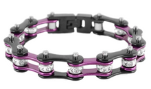 Load image into Gallery viewer, Biker Jewelry Ladies Motorcycle Bike Chain Stainless Steel Bracelet Black &amp; Purple