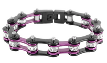 Load image into Gallery viewer, Biker Jewelry Ladies Motorcycle Bike Chain Stainless Steel Bracelet Black &amp; Purple SB62