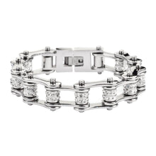 Load image into Gallery viewer, Biker Jewelry Ladies Motorcycle Bike Chain Stainless Steel Bracelet Double Row of Crystals SB63