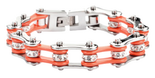 Load image into Gallery viewer, Ladies 10mm Silver &amp; Orange Bling Bike Chain Bracelet Stainless Steel SB64