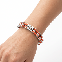 Load image into Gallery viewer, Ladies 10mm Silver &amp; Orange Bling Bike Chain Bracelet Stainless Steel SB64