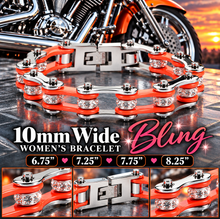 Load image into Gallery viewer, Ladies 10mm Silver &amp; Orange Bling Bike Chain Bracelet Stainless Steel SB64