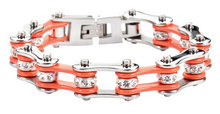 Load image into Gallery viewer, Biker Jewelry Ladies Motorcycle Bike Chain Stainless Steel Bracelet Silver Hot Orange SB64