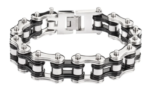 Biker Jewelry Men's Motorcycle Bike Chain Bracelet Stainless Steel Silver & Black SB65