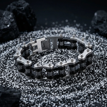 Load image into Gallery viewer, 16mm Silver &amp; Black Bike Chain Bracelet Double Link Men's Stainless Steel SB65