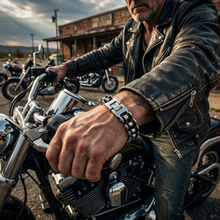Load image into Gallery viewer, 16mm Silver &amp; Black Bike Chain Bracelet Double Link Men's Stainless Steel SB65