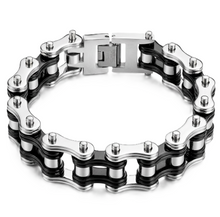 Load image into Gallery viewer, 16mm Silver &amp; Black Bike Chain Bracelet Double Link Men's Stainless Steel SB65
