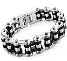 Load image into Gallery viewer, 16mm Silver &amp; Black Bike Chain Bracelet Double Link Men's Stainless Steel SB65