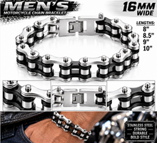 Load image into Gallery viewer, 16mm Silver &amp; Black Bike Chain Bracelet Double Link Men's Stainless Steel SB65