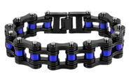 16mm Black with Blue Rollers Bike Chain Bracelet Double Link Men's Police Stainless Steel SB66