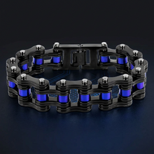 Load image into Gallery viewer, 16mm Black with Blue Rollers Bike Chain Bracelet Double Link Men's Police Stainless Steel SB66