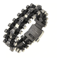 Men's Skulls Leather Distressed Bracelet Stainless Steel SB68