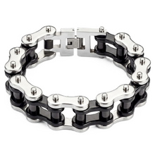Load image into Gallery viewer, 18mm Silver &amp; Black Bike Chain Bracelet Men's Biker Stainless Steel SB70