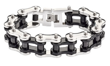 Load image into Gallery viewer, Biker Jewelry Men&#39;s Motorcycle Bike Chain Bracelet Silver &amp; Black Stainless Steel SB70