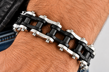 Load image into Gallery viewer, 18mm Silver &amp; Black Bike Chain Bracelet Men's Biker Stainless Steel SB70