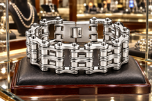 Load image into Gallery viewer, 24mm All Silver Primary Bike Chain Bracelet Biker Chrome Stainless Steel SB71