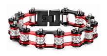 Load image into Gallery viewer, Ladies 12mm Black &amp; Candy Red Double Bling Bike Chain Bracelet Stainless Steel SB72