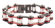 Double Row Ladies Stainless Steel Black / Candy Red Bling Motorcycle Biker Tennis Bracelet SB72