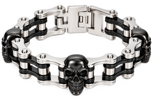Load image into Gallery viewer, 16mm Silver &amp; Black, Black Skulls Bike Chain Bracelet Double Link Men's Stainless Steel SB73