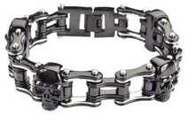 Load image into Gallery viewer, Skull Jewelry Men&#39;s Motorcycle Bike Chain Bracelet Stainless Steel Black &amp; Silver Black Skulls SB75