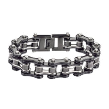 Load image into Gallery viewer, Jewelry Men&#39;s Motorcycle Bike Chain Bracelet Stainless Steel Black &amp; Silver SB76