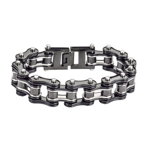 Jewelry Men's Motorcycle Bike Chain Bracelet Stainless Steel Black & Silver SB76