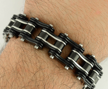 Load image into Gallery viewer, Jewelry Men&#39;s Motorcycle Bike Chain Bracelet Stainless Steel Black &amp; Silver SB76