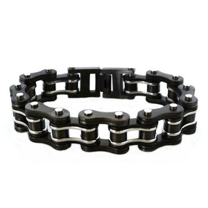 Heavy Metal Jewelry Men's Motorcycle Bike Chain Bracelet Stainless Steel Black & Silver