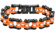 Load image into Gallery viewer, 16mm Black, Orange &amp; Silver Bike Chain Bracelet Double Link Men's Biker Stainless Steel SB77