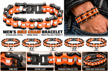Load image into Gallery viewer, 16mm Black, Orange &amp; Silver Bike Chain Bracelet Double Link Men's Biker Stainless Steel SB77